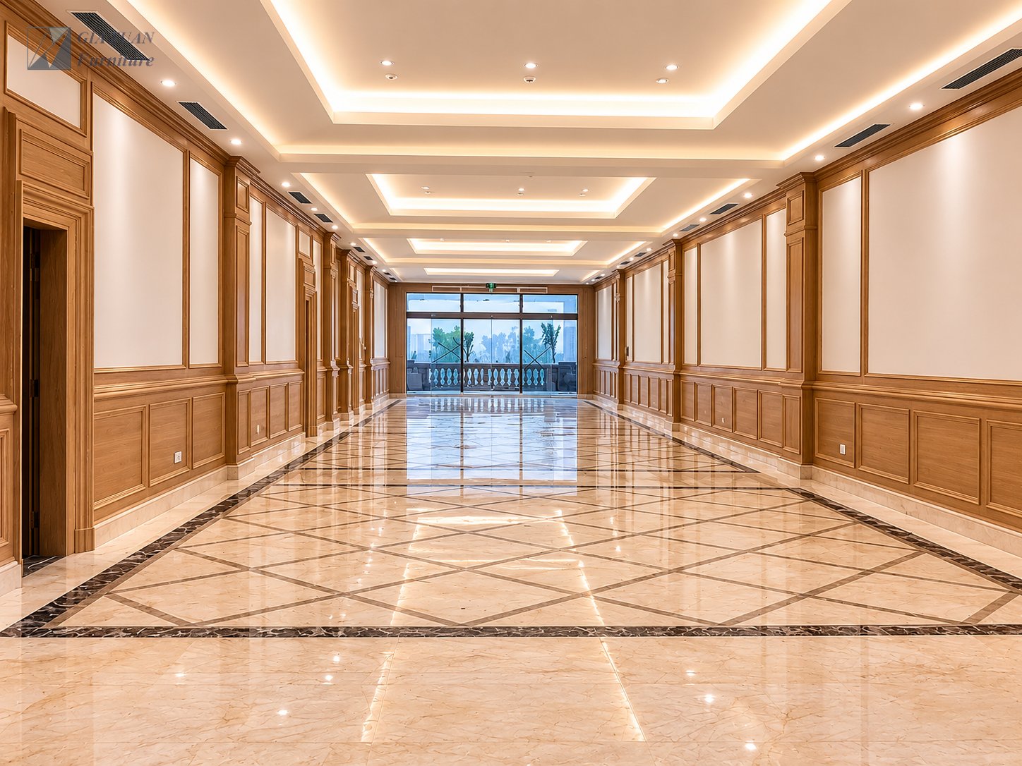 Mảng tường ốp gỗ Veneer khu sảnh