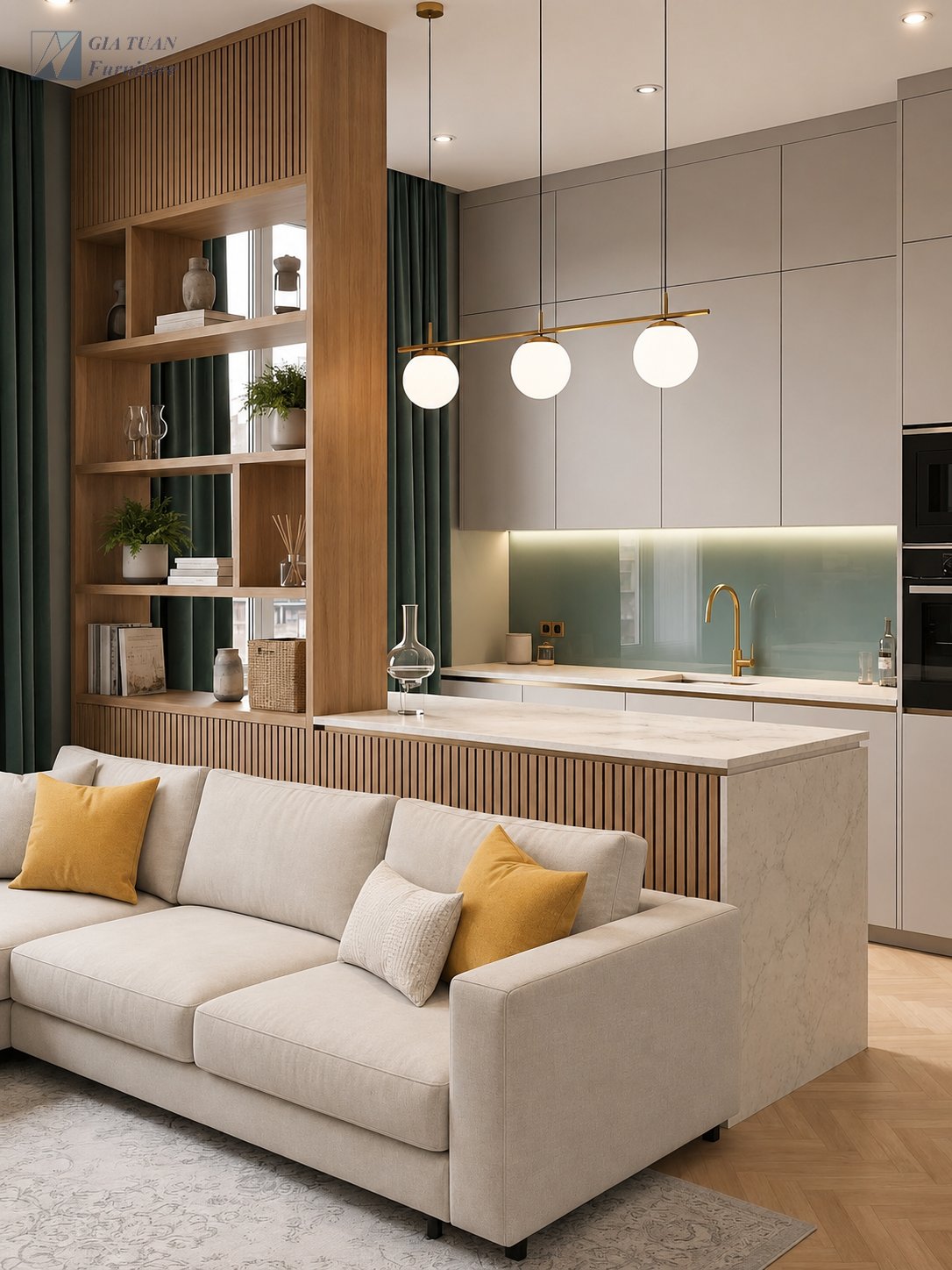 Nội thất gia đình — phòng khách liền bếp
