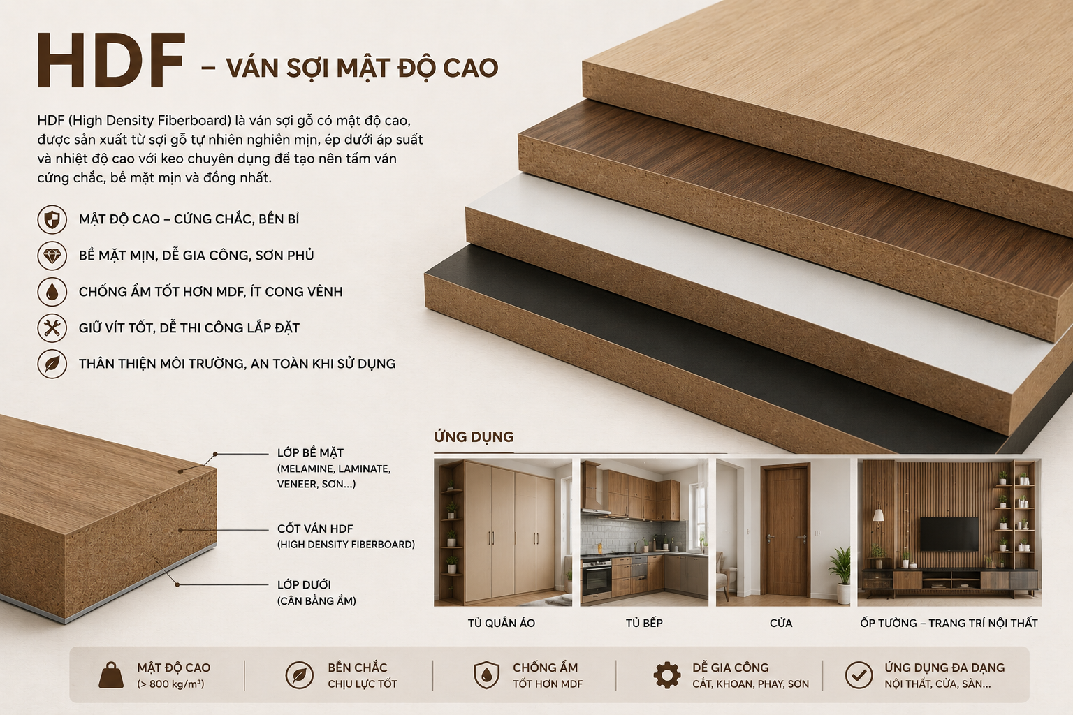 Cấu tạo ván HDF — ván sợi mật độ cao
