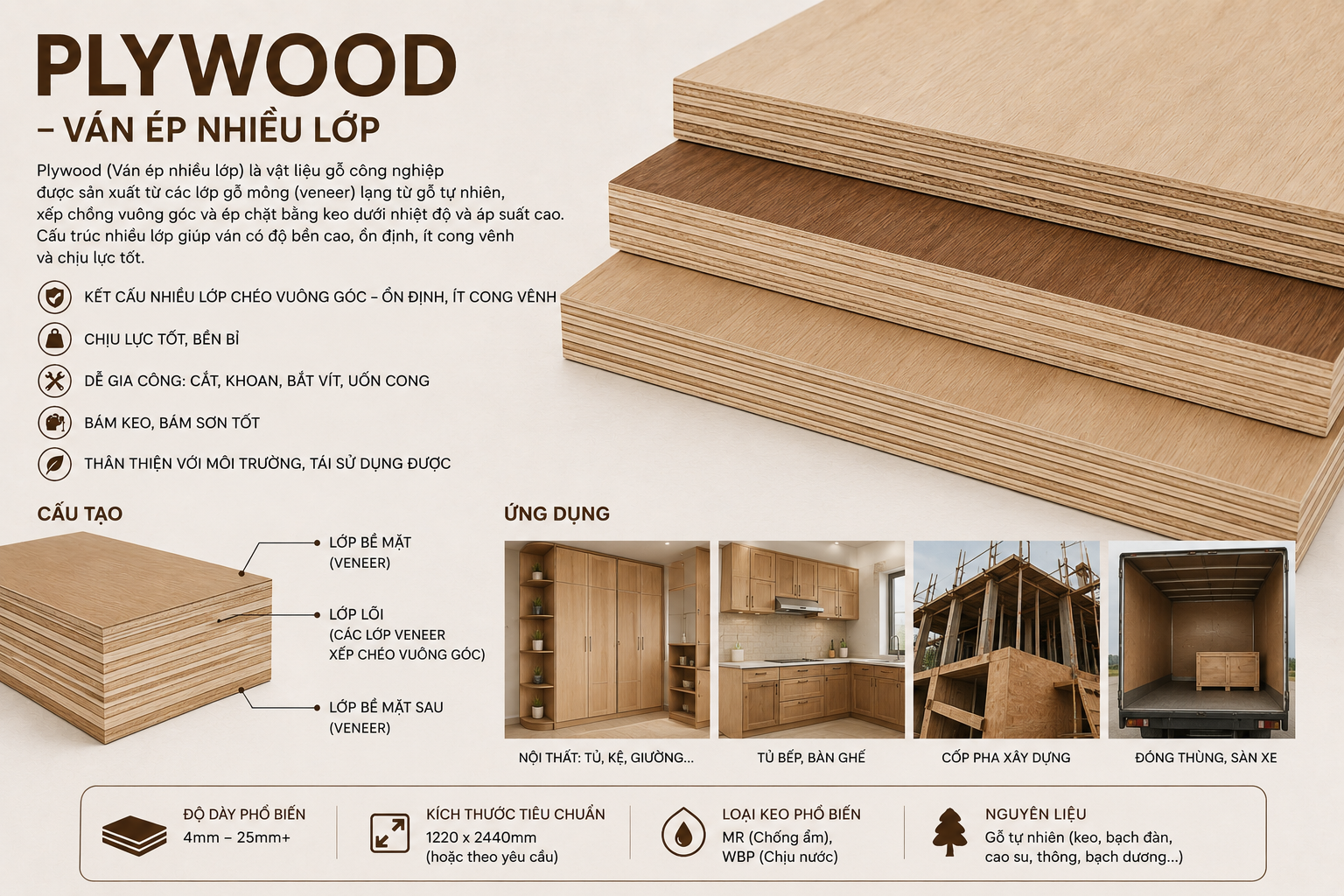 Cấu tạo ván Plywood — ván ép nhiều lớp